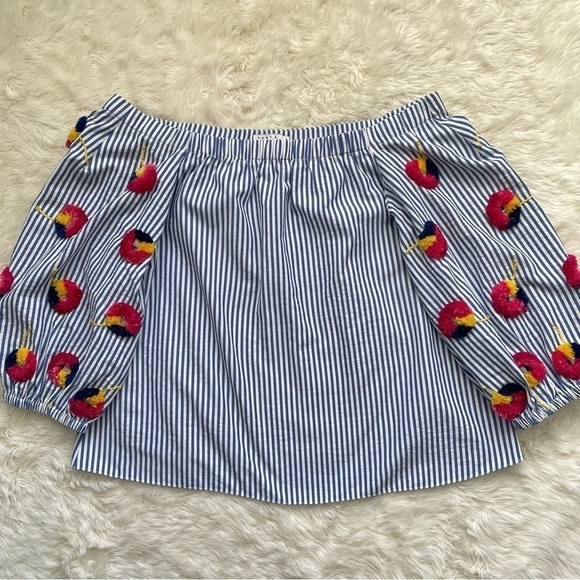 Tanya Taylor x Revolve Top Michele Striped Off-the-Shoulder Embroidered 8 - Picture 3 of 12